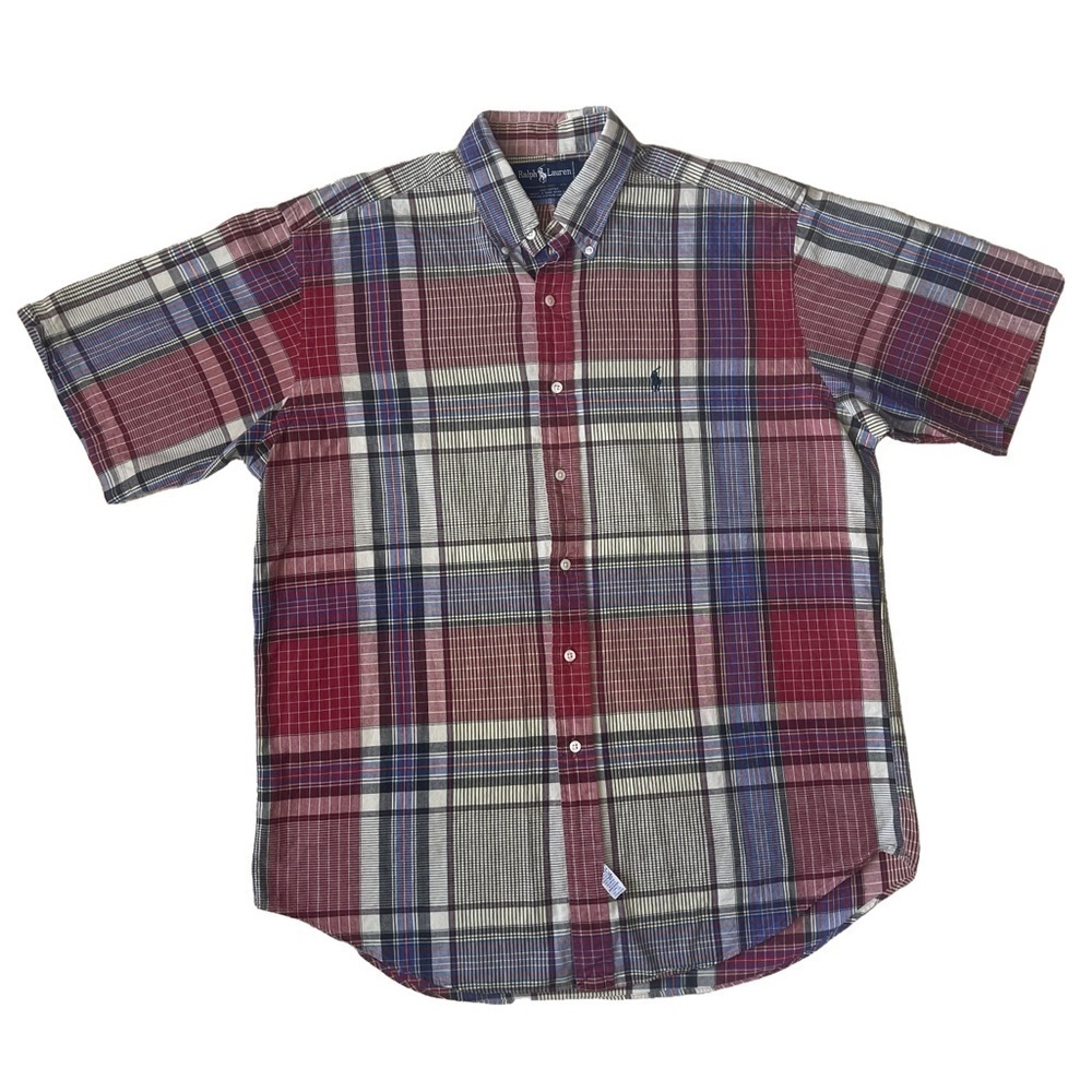 Ralph Lauren Plaid Cotton Poplin Short-Sleeve Shirt Men Large